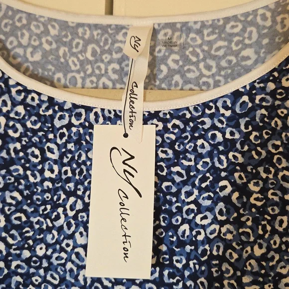 NY Collection Blue Animal Print Ruffle Sleeve Blouse - Picture 2 of 7